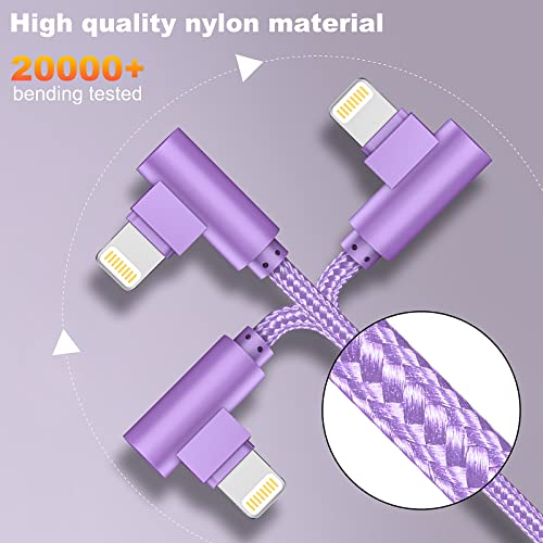 USB A to Lightning Cable, 3PCS 10FT iPhone Charger, 90 Degree Cable