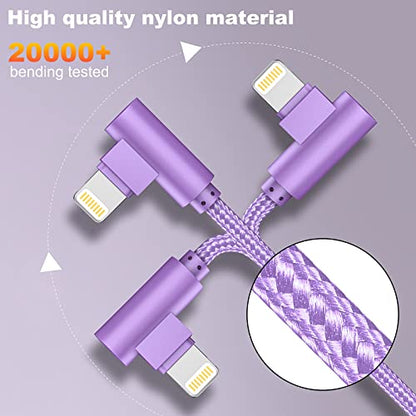 USB A to Lightning Cable, 3PCS 10FT iPhone Charger, 90 Degree Cable