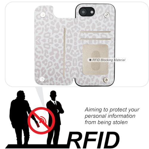 HAOPINSH for iPhone 16e Case Wallet with Card Holder, White Leopard Cheetah Pattern Back Flip Folio PU Leather Kickstand Card Slots Case for Women Girls, Double Magnetic Clasp Shockproof Cover 6.1" - color: White Leopard