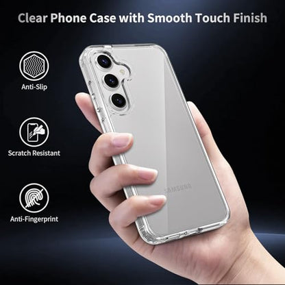 for Samsung Galaxy S24 Case Clear, Anti-Yellowing 6.2 Inches Slim Fit Heavy Duty Protection Wireless Charging Compatible Lightweight Shockproof Anti-Slip Transparent Protective Phone Cover