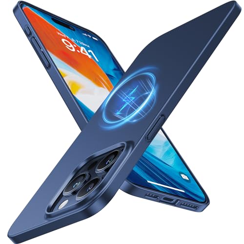 TORRAS Magnetic Slim-Fit for iPhone 15 Pro Max Case, Ultra-Thin 15 ProMax Phone Case Compatible with MagSafe, Lightweight Anti-Scratch Matte Hard Phone 15 ProMax Case 6.7 inch OriginFit, Navy Blue - color: Blue