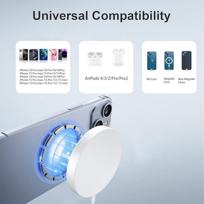 Magnetic Wireless Charger Fast Apple Mag-Safe Charger for iPhone 16 Pro Max/16 Pro/iPhone 15Pro Max/15 Plus/14/13/12/AirPods 3/2/Pro/Pro 2 Magnet Charging Pad Mag Safe Chargerwith Dual Charging Ports - size: 6FT