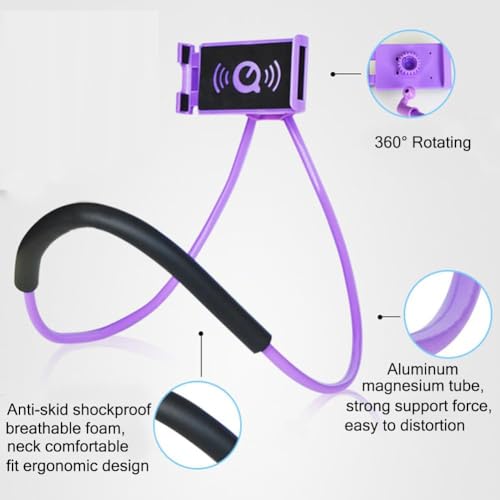 Neck Phone Holder - Universal Hanging On Neck Lazy Phone Holder DIY Free Rotating Stand on Table Smart Multiple Functions Mobile Phone Mount Stand(Black) - color: Black