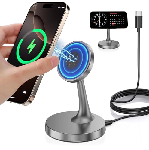 TXXTOL Magnetic Wireless Charger iPhone Stand, 15W Fast Mag-Safe Charger iPhone 17/17 Air/17 Pro/17 Pro Max 16/15/14/13/12 Series Magnet Wireless Charging Station/Pad/AirPods for Home, Office, Travel - color: 1Pack Grey