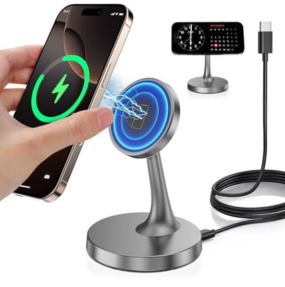 TXXTOL Magnetic Wireless Charger iPhone Stand, 15W Fast Mag-Safe Charger iPhone 17/17 Air/17 Pro/17 Pro Max 16/15/14/13/12 Series Magnet Wireless Charging Station/Pad/AirPods for Home, Office, Travel - color: 1Pack Grey