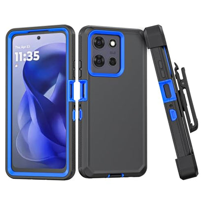 Shockproof Phone Case for Motorola Moto G Power 5G 2025/Moto G Play 2025 with Belt Clip Holster,Rugged Full-Body Protective Case Cover with Kickstand & Holster (Black+Blue) - color: Black+Blue