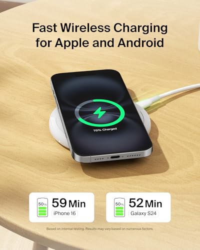 Belkin 15W Wireless Charging Pad, Qi Charger with Power Adapter - color: White
