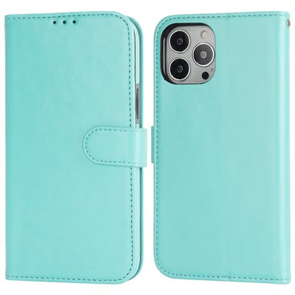 Bocasal Detachable Wallet Case Card Holder for iPhone 13 Pro Max Light Blue | RFID Blocking Kickstand Card Slots Holder PU Leather Magnetic Shockproof Wrist Strap Removable Flip Protective Cover 6.7 inch - color: Light Blue