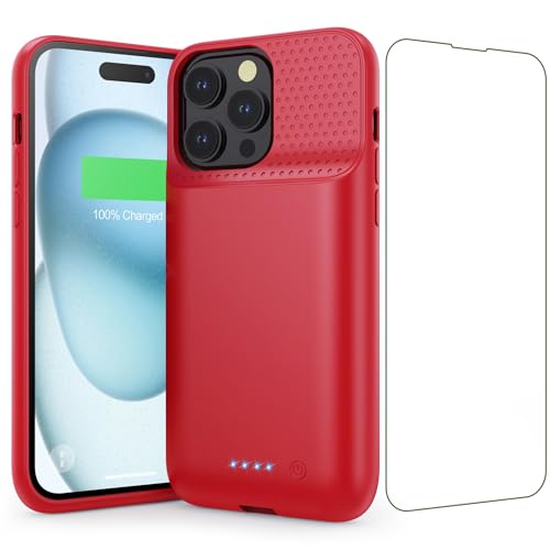 Battery Case for iPhone 15 Pro Max,Powerful 8600mah Ultra-Slim Protective Charging Case,15W Fast Charging Portable Rechargeable Expandable Battery Charger Cover for iPhone 15 Pro Max(6.7inch)-Red - color: Red