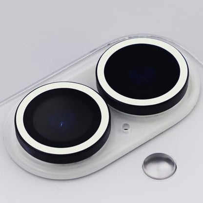 Luminous Camera Lens Protector for iPhone 16/16 Plus Individual Metal Ring Tempered Glass Glow in The Dark Lens Cover (2PCS) (White, for iPhone 16/16 Plus) - color: White