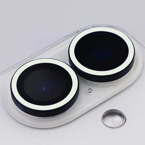 Luminous Camera Lens Protector for iPhone 16/16 Plus Individual Metal Ring Tempered Glass Glow in The Dark Lens Cover (2PCS) (White, for iPhone 16/16 Plus) - color: White