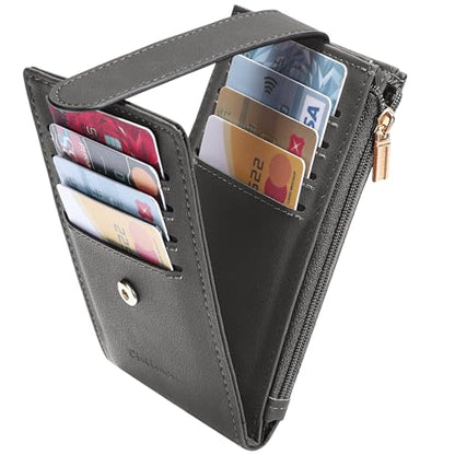 Chelmon Women's RFID Slim Card Holder Wallet | Thin Bifold Multi Card Case with Zipper Coin Pocket Purse for Women(Deep Grey) - color: Deep Grey1
