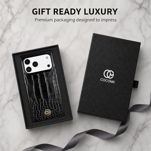 COCOMII Rectangle for iPhone 17 Pro Case, Black Crocodile Leather | Compatible with MagSafe Wireless Charging, Shockproof 10ft Drop Protection, Camera & Screen Protection, Premium Glossy Finish - color: Black Crocodile Leather, size: iPhone 17 Pro (6.3")