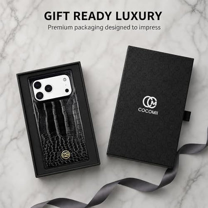 COCOMII Rectangle for iPhone 17 Pro Case, Black Crocodile Leather | Compatible with MagSafe Wireless Charging, Shockproof 10ft Drop Protection, Camera & Screen Protection, Premium Glossy Finish - color: Black Crocodile Leather, size: iPhone 17 Pro (6.3")
