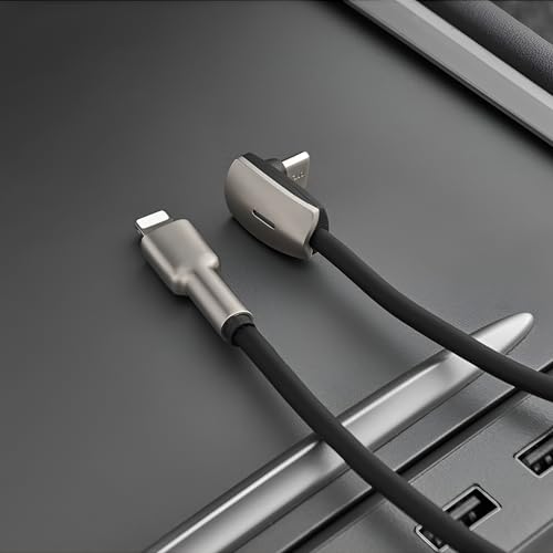 USB C to Lightning Charging Cable fit for 2026 Tesla Model 3/Y/X/S/Cybertruck 90° Right-Angle Charging Cable Compatible with iPhone 11/12/13/14 and Vehicles Dock (C to L) - style: USB C to Lightning Charging Cable
