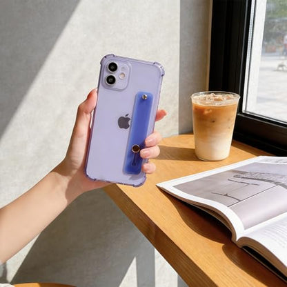 Compatible for iPhone 12 Case with Strap Holder Stand - Lavender | Wristband Kickstand, Clear Soft TPU, Adjustable Finger Hand Grip Loop, Shockproof Bumper Rugged Cover - color: English Lavender, size: iPhone 12 6.1"
