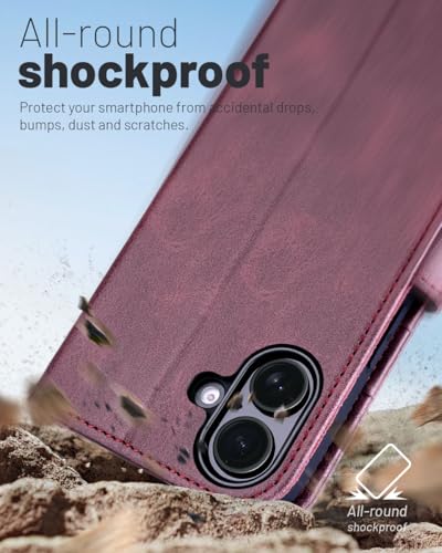 OCASE for iPhone 17 Wallet Case, Card Holder, Mulberry | RFID Blocking, Kickstand, Magnetic Closure, PU Leather Flip Folio, Shockproof TPU Shell, Protective Phone Cover (6.3") 2025 - color: Mulberry