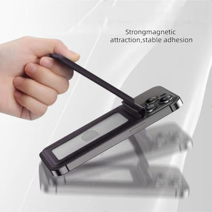 Magnetic Wallet for Mag-Safe with Adjustable Stand, 5 Card Holder, RFID Blocking,Upgraded Leather Card Holder Wallets Compatible with iPhone 17 16 15 14 13 12 Series - color: Deep purple folding support