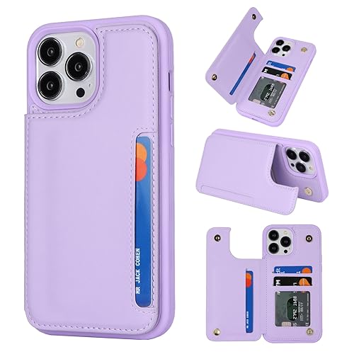 iCoverCase Compatible with iPhone 13 Pro Case with Card Holder, Wallet Phone Case for Women Men RFID Blocking PU Leather Protective Case 6.1 Inch (Light Purple) - color: Light Purple