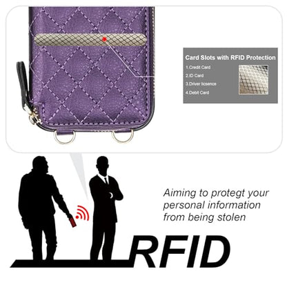 Bocasal Crossbody Wallet Case Card Holder for iPhone 17, Dark Purple | RFID Blocking PU Leather Zipper Handbag Purse, Kickstand Flip Folio Case with Card Slots Holder Wrist Strap Lanyard 6.3 Inch - color: Dark Purple