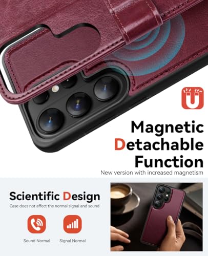 OCASE for Samsung Galaxy S26 Ultra Detachable Wallet Case with Card Holder, [2 in 1] PU Leather Flip Folio Case with RFID Blocking Stand Wrist Strap Shockproof Phone Cover 2026, Burgundy - color: Burgundy, size: Samsung Galaxy S26 Ultra