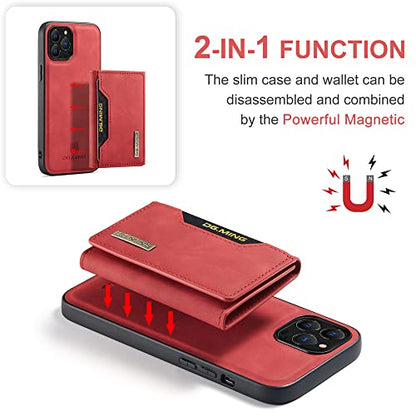 Leather Wallet Phone Cases Compatible with iPhone 14 Pro Max Case with Card Holder Men 6.7'' 2 in 1 Detachable Back Cover (Red, IP 14 Pro Max) - color: Red, size: IP 14 Pro Max