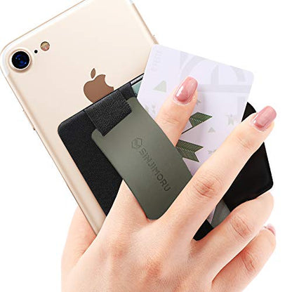 Sinjimoru Phone Grip Card Holder with Phone Stand, Silicone Olive Grey - color: Olive Grey