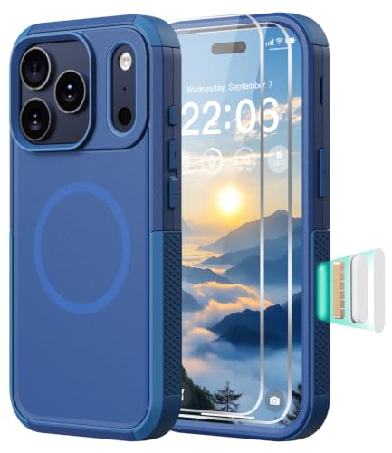 Diverbox Magnetic for iPhone 17 Pro Case-(Compatible with MagSafe) Heavy Duty Protection Phone Case with Camera Control Button with Screen Protector Shockproof Drop-Proof 6.3 inch (Blue) - color: Blue, size: iPhone 17 Pro