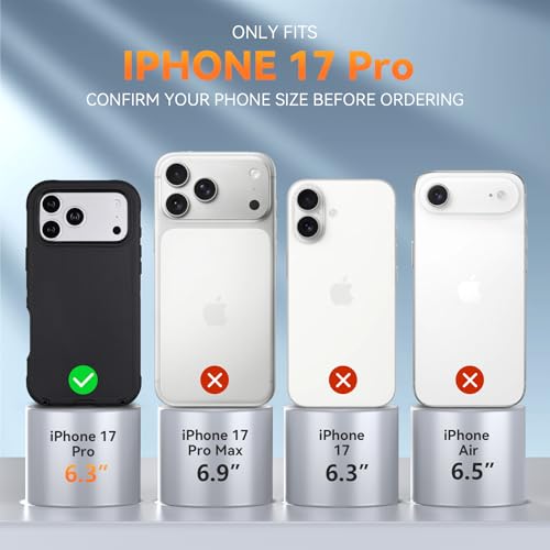 for iPhone 17 Pro Case with Belt Clip Holster, Black | Military Grade Drop Protective, 4 in 1 Heavy Duty Shock-Absorbing Rugged Case for iPhone 17 Pro 6.3" - color: Black