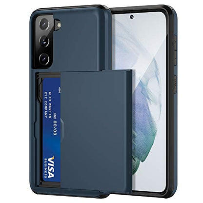 Jiunai for Samsung Galaxy S21 Case Wallet Credit Card IDs Cash Holder Navy | Slide Cover Dual Layer Hybrid Protective Hard PC Soft TPU Rubber Cover Phone Case for Samsung Galaxy S21 5G 6.2'' Women Men - color: Navy