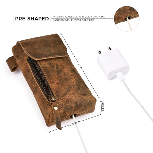 Leather Village Genuine Leather 7”x3.5” Phone Holster Pouch with Belt Clip, Magnetic Closure, ID Card Holder - Brown Universal Case for iPhone, Samsung Galaxy, Google Pixel - color: Distressed Brown