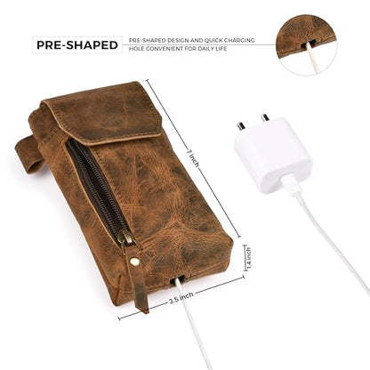 Leather Village Genuine Leather 7”x3.5” Phone Holster Pouch with Belt Clip, Magnetic Closure, ID Card Holder - Brown Universal Case for iPhone, Samsung Galaxy, Google Pixel - color: Distressed Brown