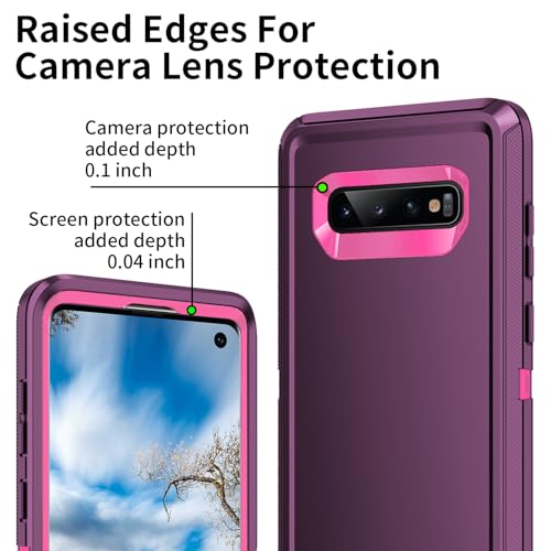 for Galaxy S10 Case,[Without Screen Protector] Heavy Duty Shockproof Dust/Drop Poof 3 Layers Full Bady Protection Rugged Cover for Galaxy S10,Purple/Rose red - color: Purple/Rose red