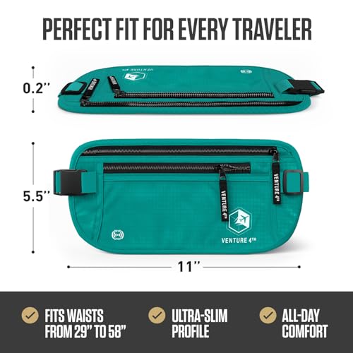 VENTURE 4TH Travel Money Belt, RFID Blocking Passport Holder - Turquoise - color: Turquoise
