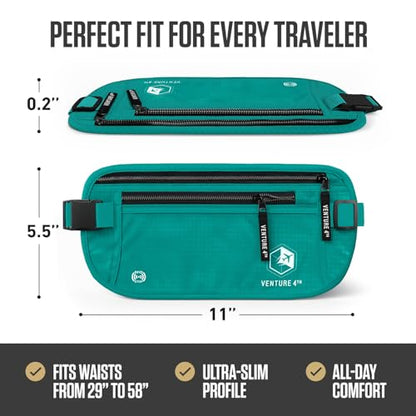 VENTURE 4TH Travel Money Belt, RFID Blocking Passport Holder - Turquoise - color: Turquoise