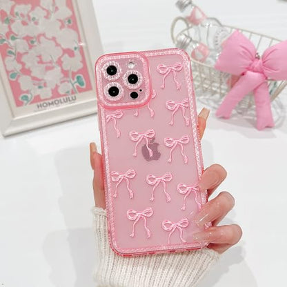 NITITOP Compatible with iPhone 12 Pro Case Cute Clear Pink Glitter Bow Knot Design Shiny Star Sparkle Bling Diamond Girls Women Soft TPU Shockproof Protective Phone Cover - Large Bow - color: Large Bow, size: iPhone 12 Pro