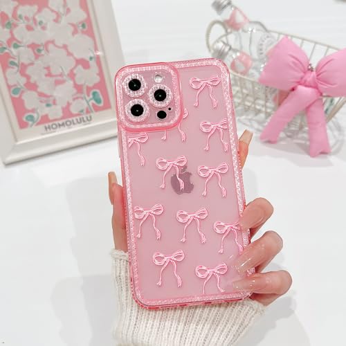 NITITOP Compatible with iPhone 14 Pro Case Cute Clear Pink Glitter Bow Knot Design Shiny Star Sparkle Bling Diamond Girls Women Soft TPU Shockproof Protective Phone Cover - Large Bow - color: Large Bow, size: iPhone 14 Pro