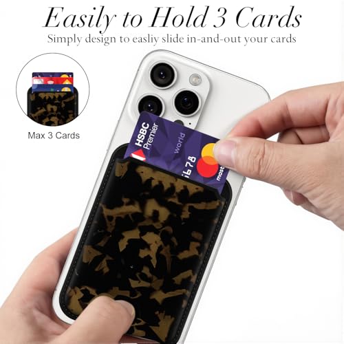 Svanove Tortoise Shell Magnetic Phone Wallet Compatible with Magsafe Wallet for Women, Girl ID Credit Card Holder Wallets for iPhone 17/16/15/14/13/12 Series, Cute Slim Leather Wallets Mag Safe Pocket - color: Turtle