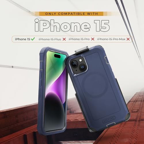 MOTIVE Heavy Duty Case for iPhone 15, Belt Clip Holster | 6.1" Blue - color: Blue Navy, size: iPhone 15