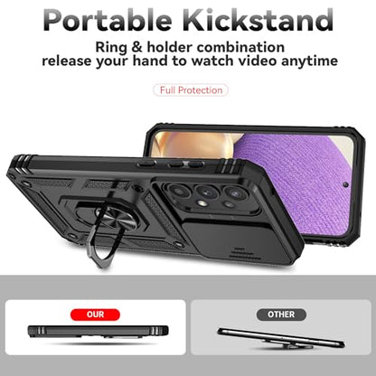 for Galaxy A35 5G Case,with Screen Protectors and Camera Cover,[Military Grade] 16ft.Drop Tested Cover with Magnetic Kickstand Protective Case for A35 5G, Black - color: Black