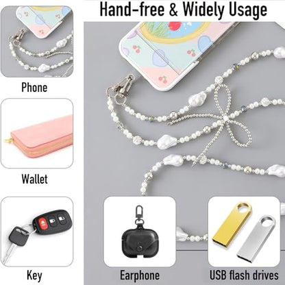 Phone Chain Crossbody Pearl Strap,Pearl Beaded Chain Shoulder Crossbody Lanyard with Phone Tether Patches Compatible with Most Phones Bag Purse(G) - color: G