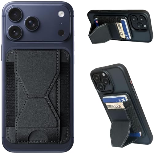 for MagSafe Wallet, Slim Magnetic Wallet Stand with Magnetic Card Holder, Mag Safe Wallets with Phone Stand fits 5 Cards MagSafe Case iPhone 17/16/15/14/13/12 Series, Minimalist RFID, Black