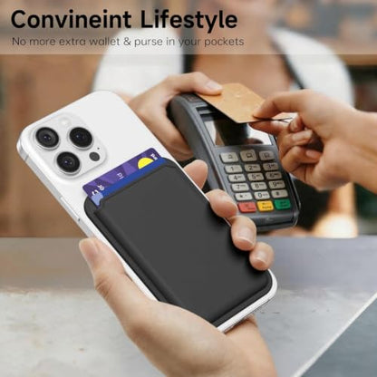 oakxco Magnetic Phone Wallet Stick On, Secure Phone Card Holder Silicone Compatible with Magsafe, Adhesive Pocket Sleeve ID Credit Card, Slim Thin Card Case, Compatible with iPhone Samsung, Black - color: Black