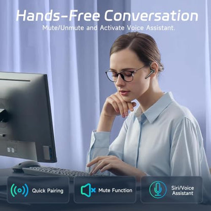 Wireless Headset Bluetooth Earpiece with Dual Noise Canceling Single Earbud