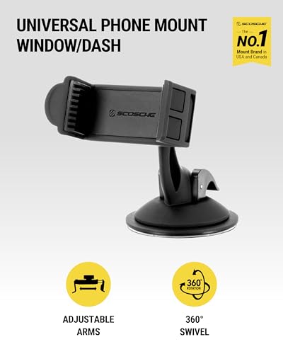 Scosche HDM Universal Suction Cup Phone Mount for Car and Truck Dashboard/Windshield, 360° Adjustable Phone Stand, Cell Phone Holder Compatible with iPhone, Galaxy and All Mobile Android Phones - style: Dash