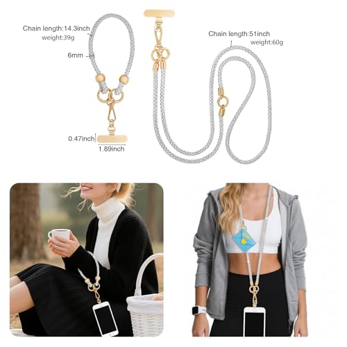ABJFJE Crystal Phone Lanyard Crossbody & Wrist Strap Phone Strap Crossbody & Wrist Lanyard Anti Theft Phone Strap for Women - color: White 1
