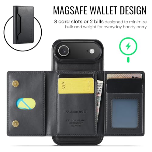 K2 2 in 1 Detachable Magnetic Phone Cases Compatible with iPhone Air / 17 Air Case with Card Holder RFID Blocking , Compatible with Magsafe Wallet, Leather 6.5'' (Black, iPhone Air) - color: Black, size: iPhone Air
