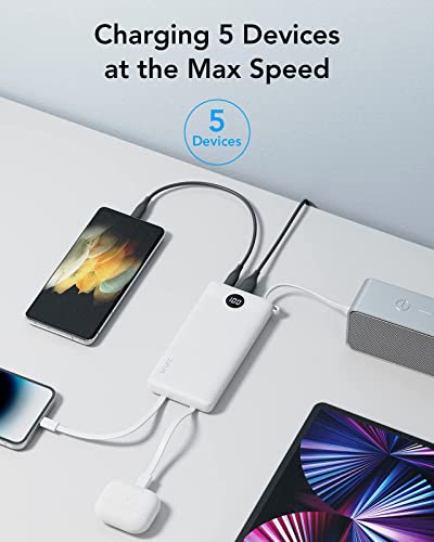VRURC Portable Charger, Slim Power Bank Built-in 4 Cables, Travel Essential - color: White