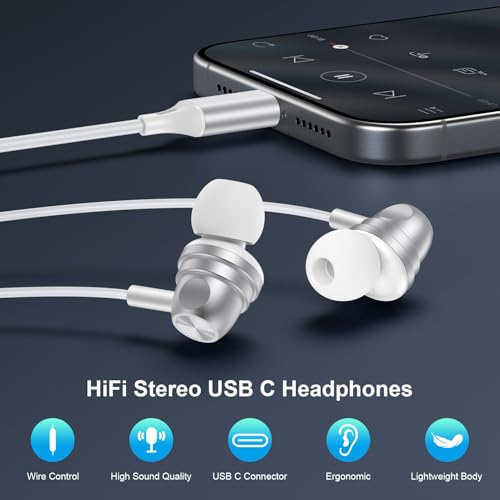 USB C Google Headphones Wired Earbuds for Google Pixel 11 10 Pro XL/Fold - color: White