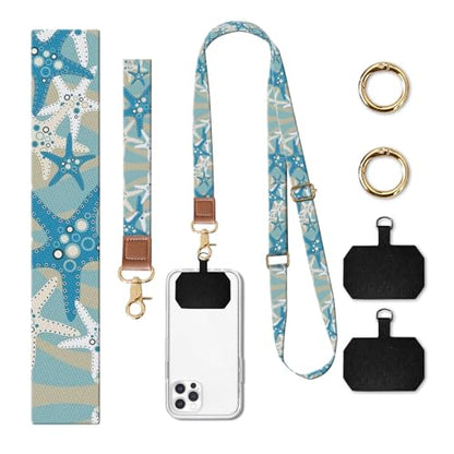 Phone Lanyard Crossbody Wrist Strap, Cute Cell Phone Lanyards for around the Neck Wristlet Wrist Strap - color: Cute Boho Seastars